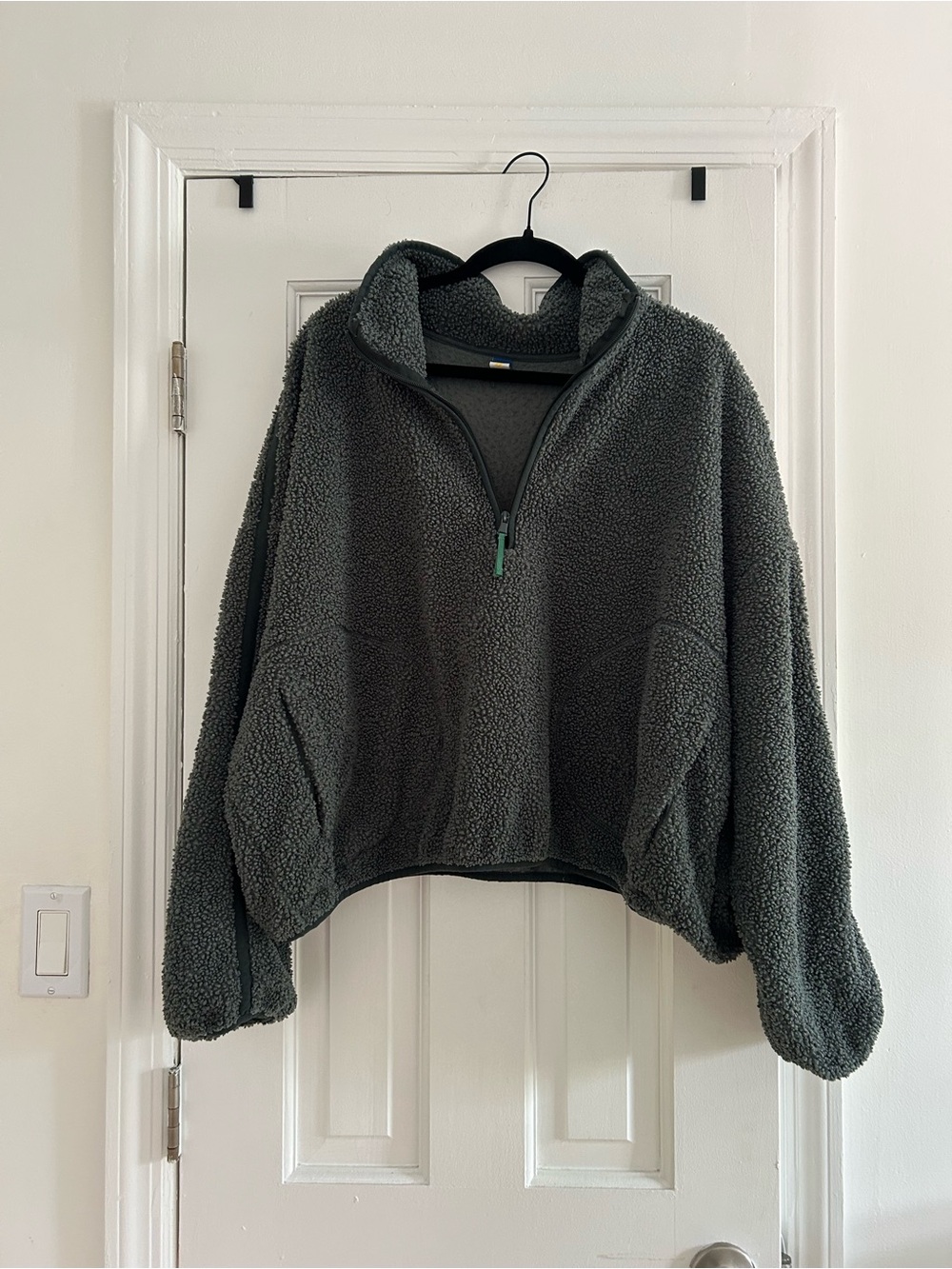 Cozy Half-Zip Sherpa Pullover Jacket - Dark Green